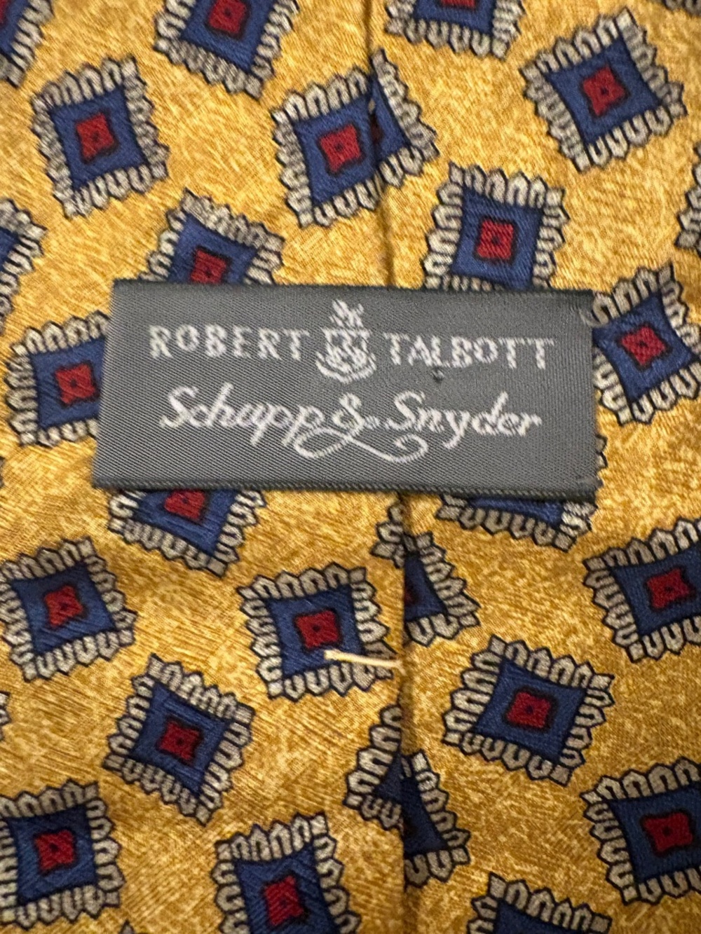 Vintage Robert Talbott Silk Tie Gold Red Blue Diamond Pattern
